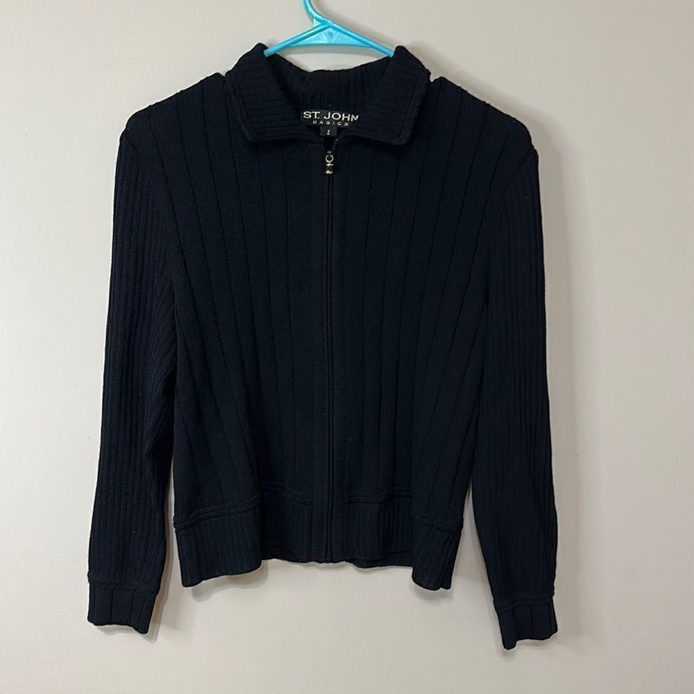 St John Basics Zip Up Cardigan Sweater